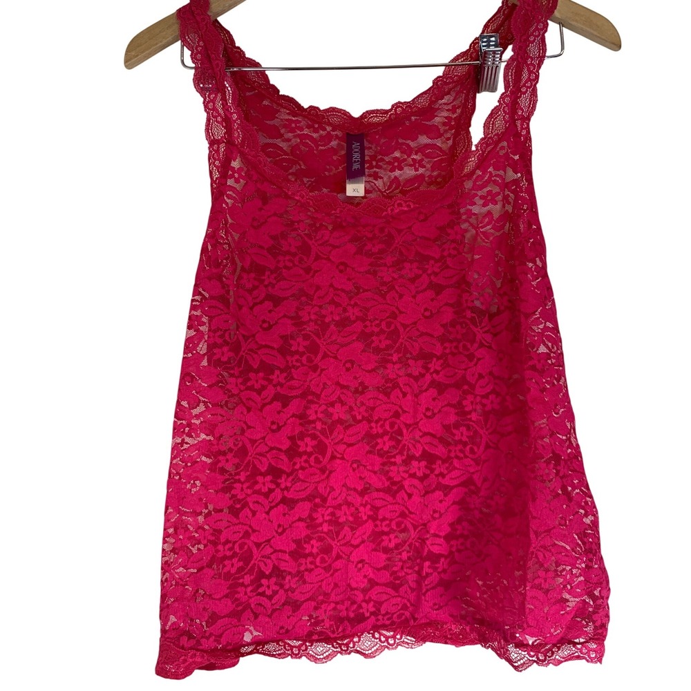 Lace sheer tank top XL Pink Coquette Romantic Women barbiecore feminine Y2k